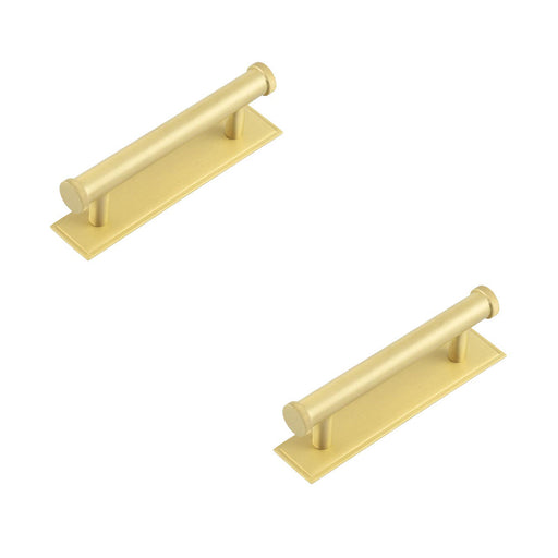 PACK Stylish 96mm Satin Brass Cabinet Handle with Stepped Backplate Kitchen Drawer Pull Handle (5)