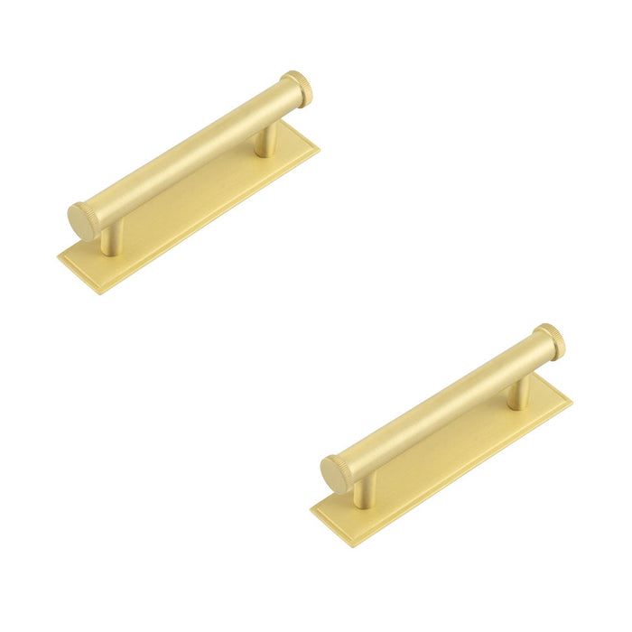 PACK Stylish 96mm Satin Brass Cabinet Handle with Stepped Backplate Kitchen Drawer Pull Handle (5)