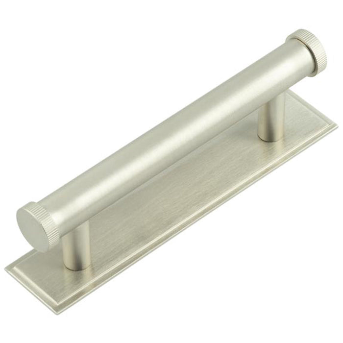 Stylish Satin Nickel Cabinet Handle with 96mm Centers Stepped Backplate Kitchen Drawer Pull Handle