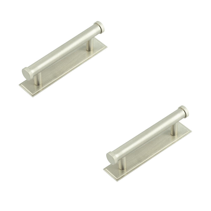 PACK Stylish Satin Nickel Cabinet Handle with 96mm Centers Stepped Backplate Kitchen Drawer Pull Handle (1)