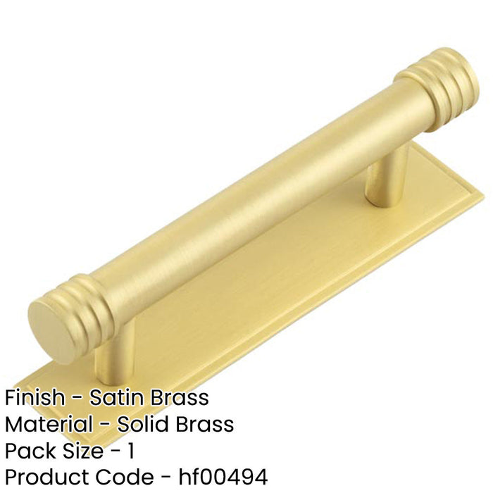 Elegant Satin Brass Cabinet Handle with Stepped Backplate 96mm Ctrs Kitchen Drawer Pull Handle-1