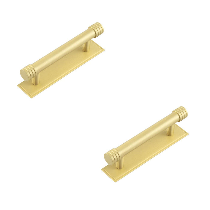 PACK Elegant Satin Brass Cabinet Handle with Stepped Backplate 96mm Ctrs Kitchen Drawer Pull Handle (1)