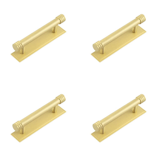 PACK Elegant Satin Brass Cabinet Handle with Stepped Backplate 96mm Ctrs Kitchen Drawer Pull Handle