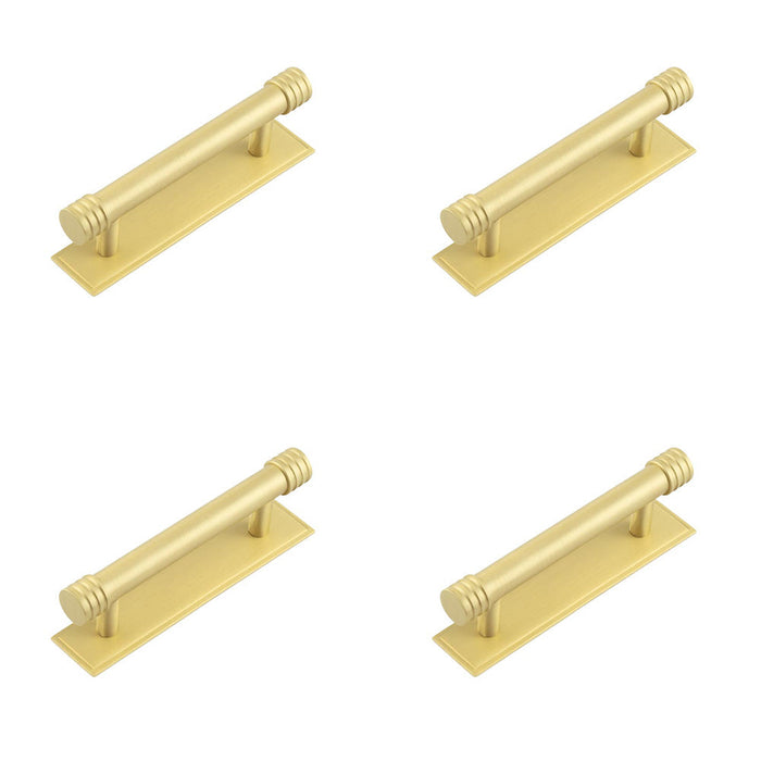 PACK Elegant Satin Brass Cabinet Handle with Stepped Backplate 96mm Ctrs Kitchen Drawer Pull Handle