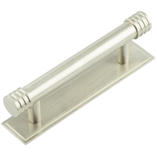Elegant Satin Nickel 96mm Cabinet Handle with Stepped Backplate Modern Interiors Kitchen Drawer Pull Handle