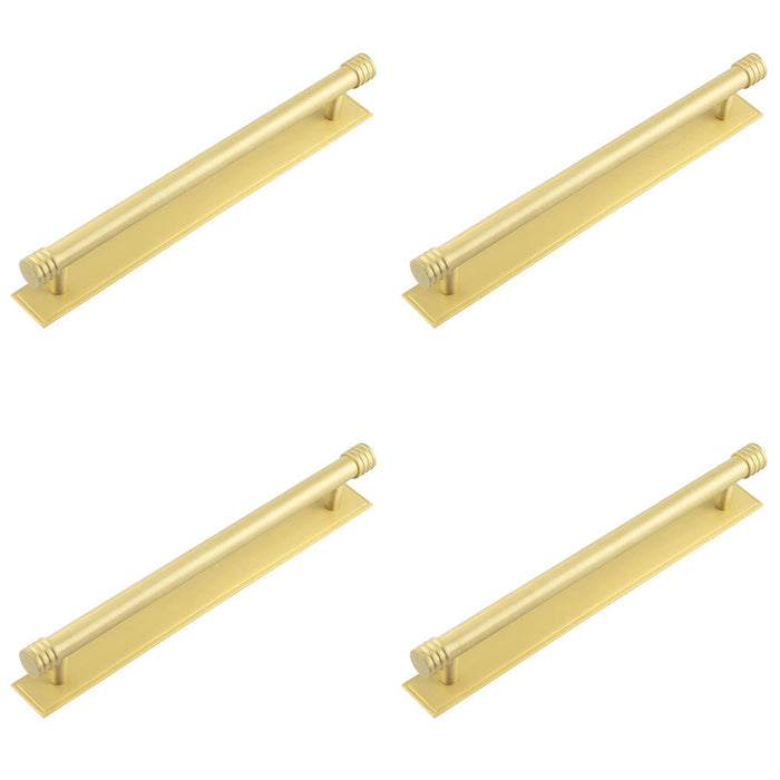 PACK Elegant Satin Brass Cabinet Handle with 224mm Centers Stepped Backplate Kitchen Drawer Pull Handle