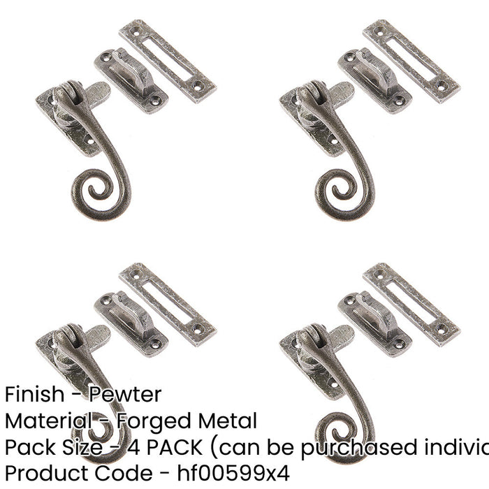 PACK Premium Pewter Curly Tail Casement Fasteners 90x55mm Elegant Window Finishes Window Handle-1