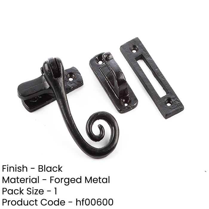 Durable Black Range Curly Tail Casement Fasteners 90x55mm Secure Windows Window Handle-1