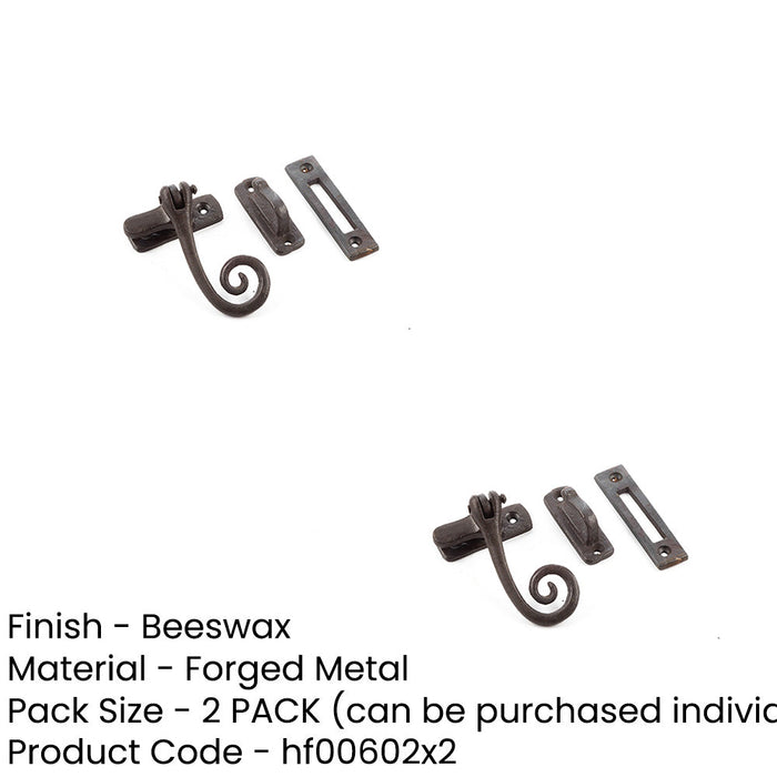 PACK Beeswax Range Curly Tail Casement Fasteners 90x55mm Durable Stylish Design Window Handle (1)-1