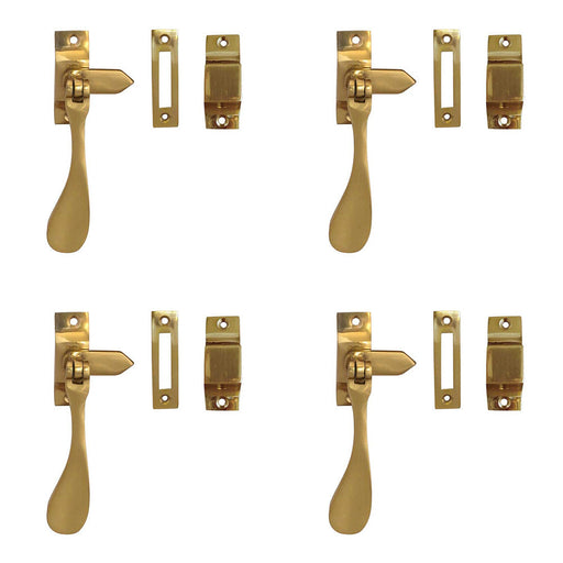 PACK Elegant Victorian Casement Fasteners Polished Brass 105mm Window Handle