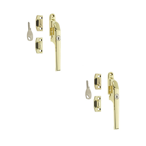 PACK Premium Polished Brass Lockable Casement Fasteners 124mm Secure Windows Window Handle (1)