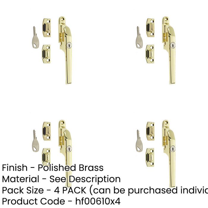 PACK Premium Polished Brass Lockable Casement Fasteners 124mm Secure Windows Window Handle-1