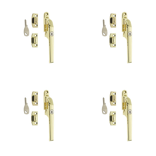 PACK Premium Polished Brass Lockable Casement Fasteners 124mm Secure Windows Window Handle