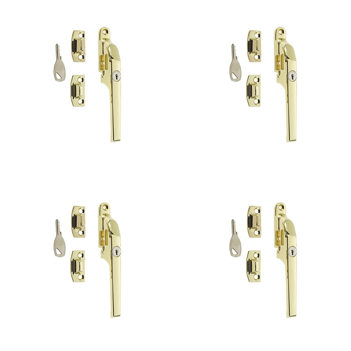 PACK Premium Polished Brass Lockable Casement Fasteners 124mm Secure Windows Window Handle