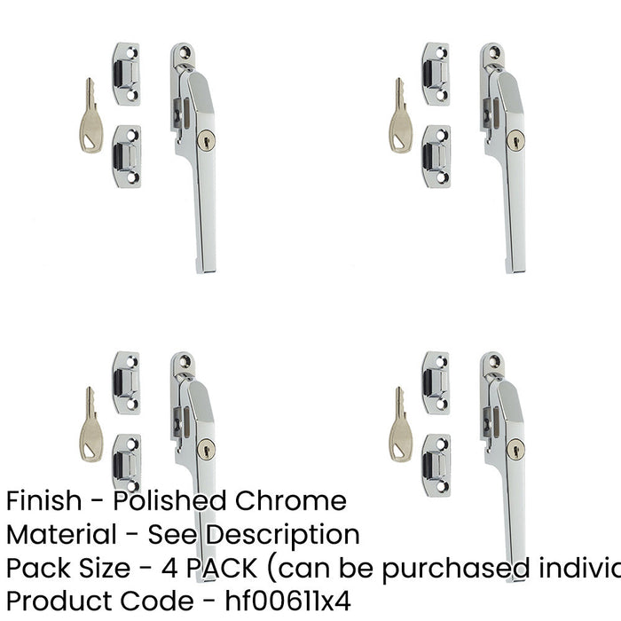 PACK Premium Modern Lockable Casement Fasteners Polished Chrome 124mm Window Handle-1