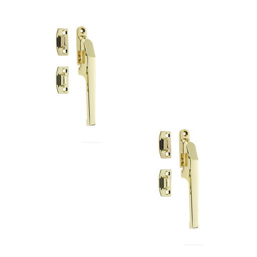 PACK Premium Polished Brass Non-Lockable Casement Fasteners 124mm Modern Design Window Handle (1)