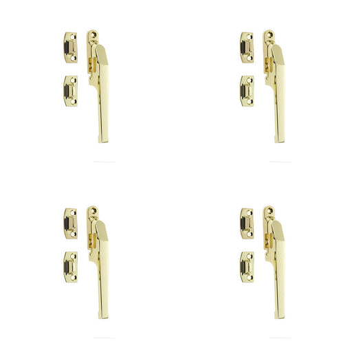 PACK Premium Polished Brass Non-Lockable Casement Fasteners 124mm Modern Design Window Handle