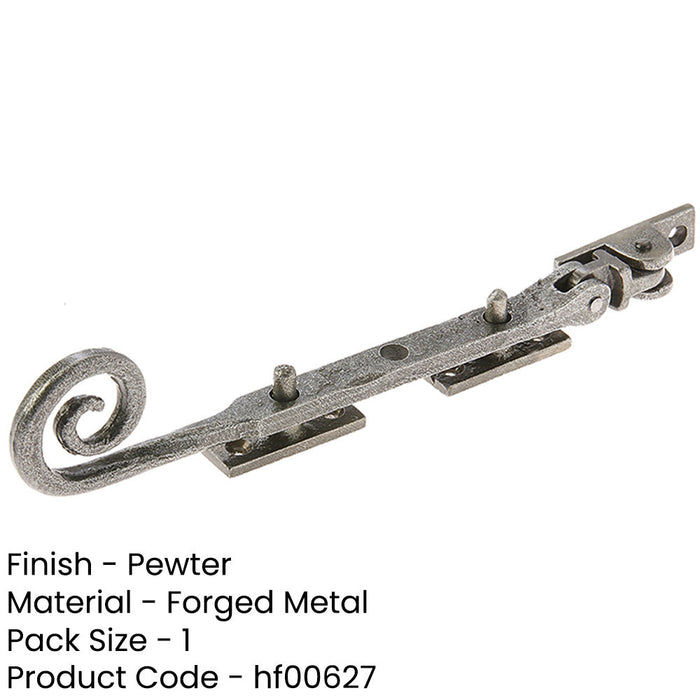 Premium Curly Tail Casement Stays Pewter Finish 203x15x6mm Window-1