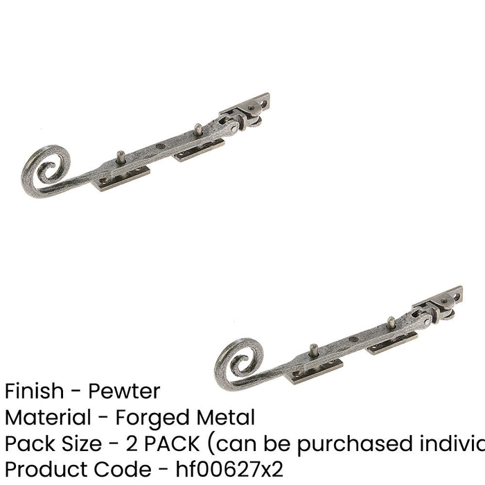 PACK Premium Curly Tail Casement Stays Pewter Finish 203x15x6mm Window (1)-1