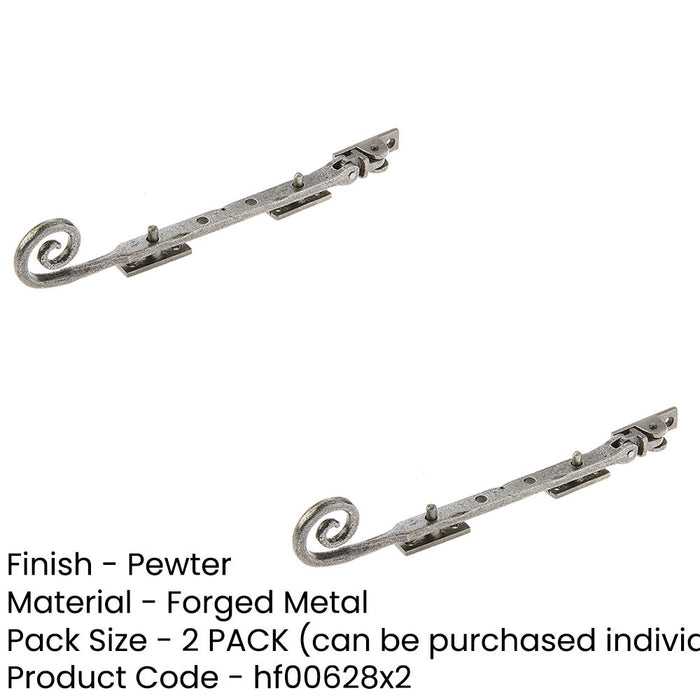 PACK Durable Curly Tail Casement Stays Pewter Finish 245x15x6mm Window (1)-1