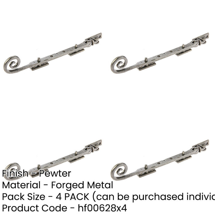 PACK Durable Curly Tail Casement Stays Pewter Finish 245x15x6mm Window-1