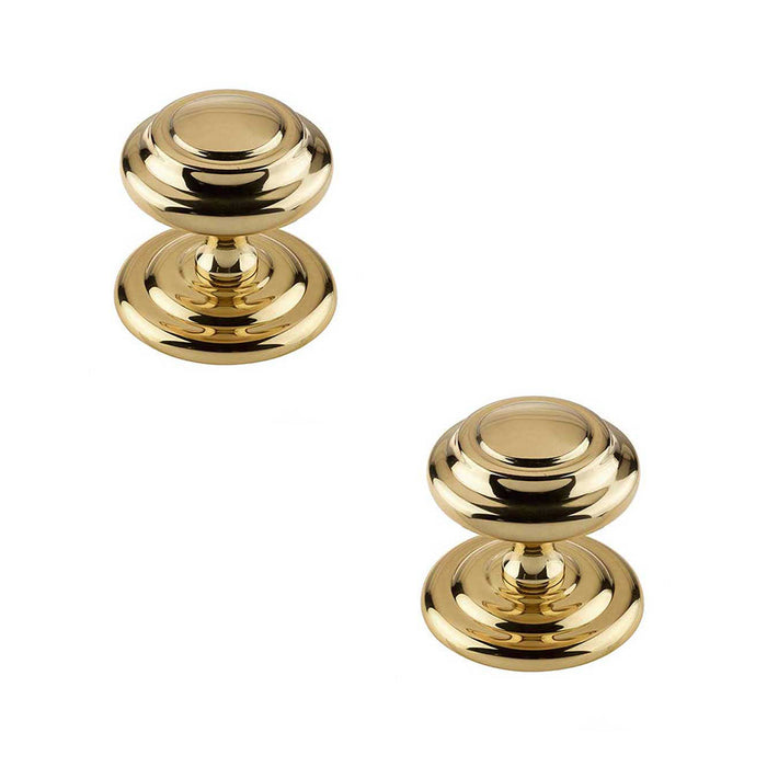 PACK Elegant 102mm Polished Brass Centre Door Knob Stylish Interiors External Front Door Knob