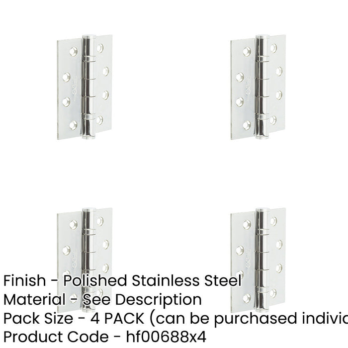 PACK Heavy-Duty Certifire Stainless Steel Grade Ball Bearing Hinges 102x76x3mm 30/60 Fire Door Hinge-1