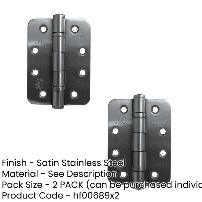 PACK Premium Grade Radiused Ball Bearing Hinges 102x76x3mm Satin Stainless Steel 30/60 Fire Door Hinge (1)-1