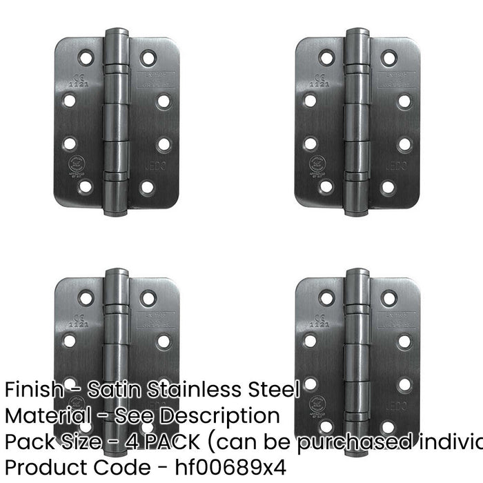 PACK Premium Grade Radiused Ball Bearing Hinges 102x76x3mm Satin Stainless Steel 30/60 Fire Door Hinge-1