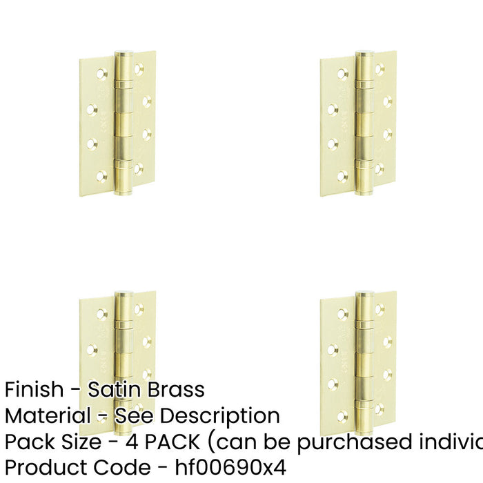 PACK Heavy-Duty Certifire Stainless Steel Grade Ball Bearing Hinges 102x76x3mm Satin Brass Finish 30/60 Fire Door Hinge-1