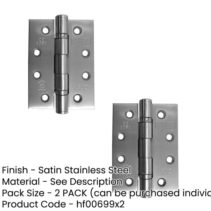 PACK Premium Grade Stainless Steel Ball Bearing Hinges 102x76x3mm Satin Finish 30/60 Fire Door Hinge (1)-1
