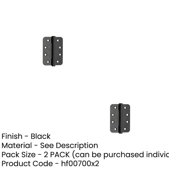 PACK Premium Stainless Steel Grade Radiused Black Polymer Bearing Hinges 102x76x3mm 30/60 Fire Door Hinge (1)-1