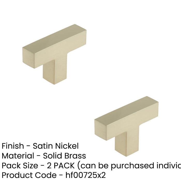 PACK Modern T-Bar Square Cupboard Knob Satin Nickel Finish Kitchen Cabinet Knob (1)-1