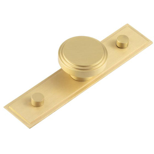 Sleek Satin Brass Cupboard Knob with Stepped Backplate 40mm Design Kitchen Cabinet Knob