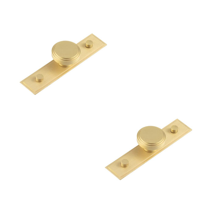 PACK Sleek Satin Brass Cupboard Knob with Stepped Backplate 40mm Design Kitchen Cabinet Knob (1)