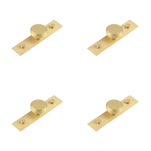 PACK Sleek Satin Brass Cupboard Knob with Stepped Backplate 40mm Design Kitchen Cabinet Knob