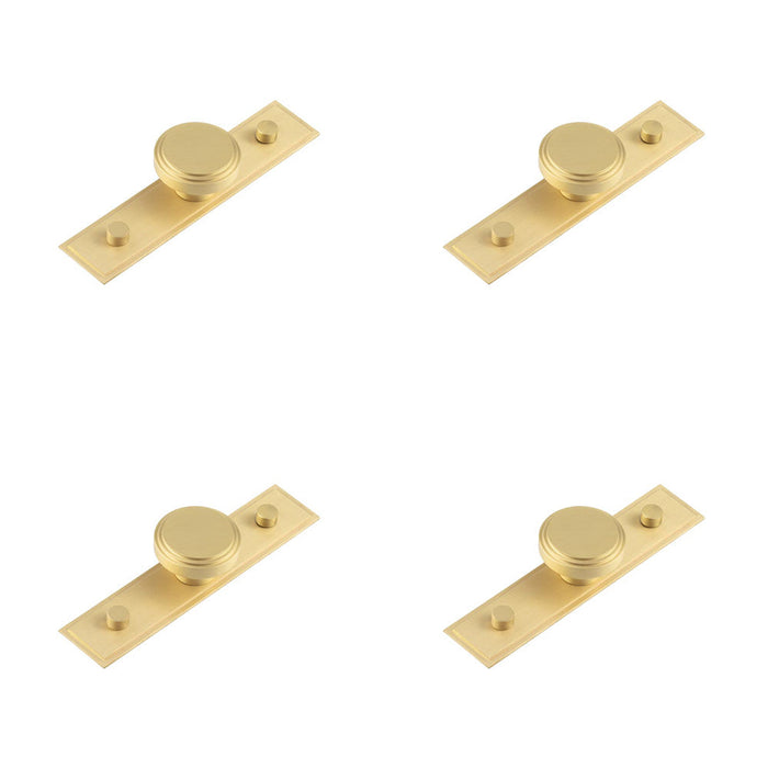 PACK Sleek Satin Brass Cupboard Knob with Stepped Backplate 40mm Design Kitchen Cabinet Knob