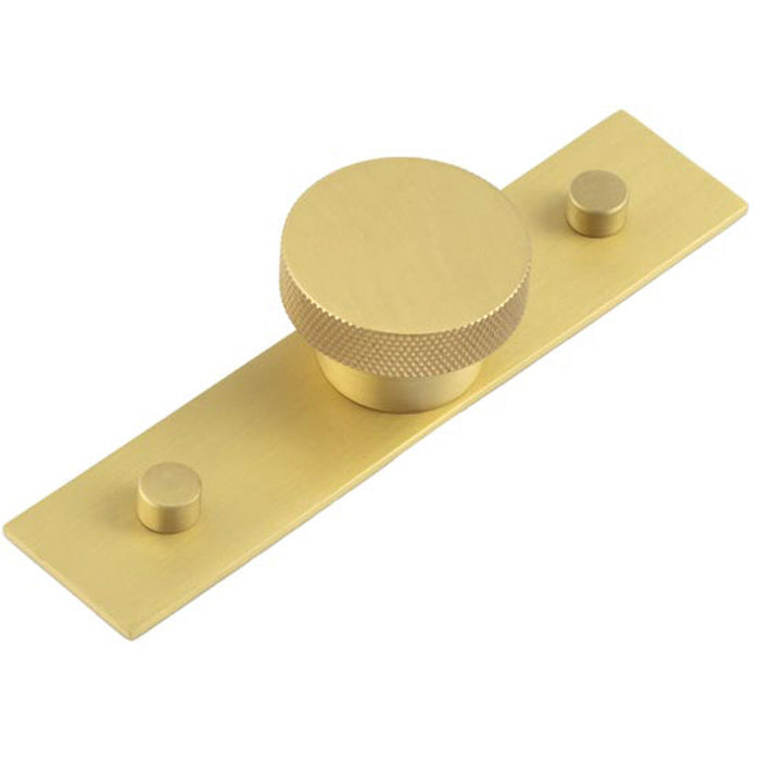 Satin Brass Cupboard Knob with 40mm Plain Backplate Modern Solid Brass Design Kitchen Cabinet Knob