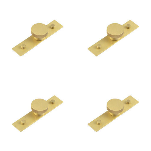 PACK Satin Brass Cupboard Knob with 40mm Plain Backplate Modern Solid Brass Design Kitchen Cabinet Knob