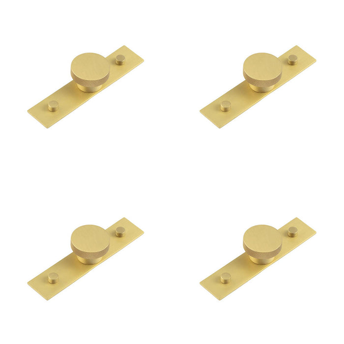 PACK Satin Brass Cupboard Knob with 40mm Plain Backplate Modern Solid Brass Design Kitchen Cabinet Knob