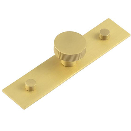 Satin Brass Cupboard Knob with Backplate 30mm Knurling Design Kitchen Cabinet Knob