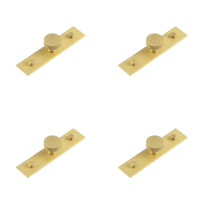 PACK Satin Brass Cupboard Knob with Backplate 30mm Knurling Design Kitchen Cabinet Knob