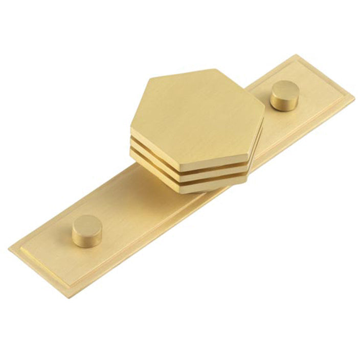 Stylish 40mm Satin Brass Cupboard Knob with Unique Hexagonal Design Kitchen Cabinet Knob