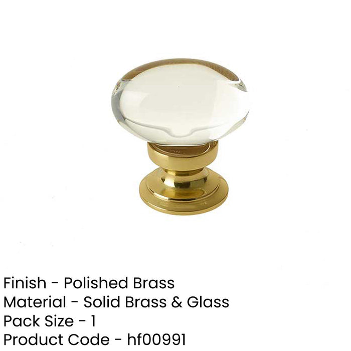 Elegant Oval Glass Cupboard Knob Polished Brass Finish 41x26mm Kitchen Cabinet Knob-1