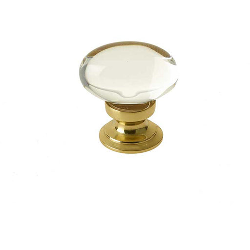 Elegant Oval Glass Cupboard Knob Polished Brass Finish 41x26mm Kitchen Cabinet Knob
