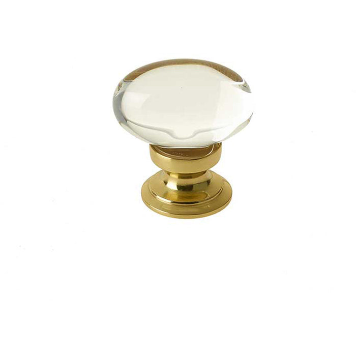 Elegant Oval Glass Cupboard Knob Polished Brass Finish 41x26mm Kitchen Cabinet Knob