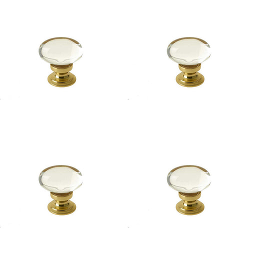 PACK Elegant Oval Glass Cupboard Knob Polished Brass Finish 41x26mm Kitchen Cabinet Knob