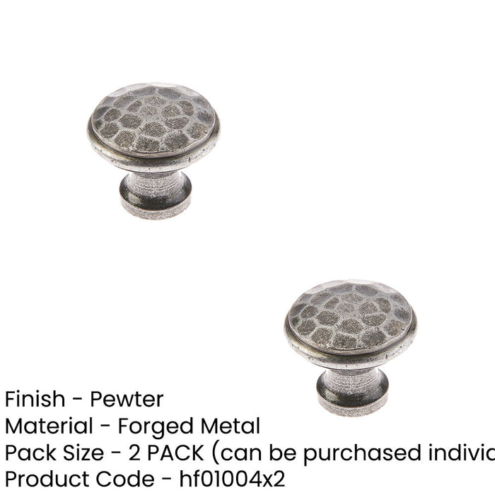 PACK Rustic Hammered Pewter Cupboard Knob 20mm Kitchen Cabinet Knob (1)-1