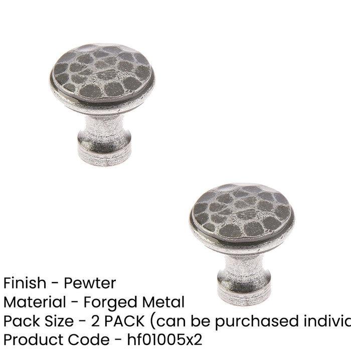 PACK Rustic Hammered Pewter Cupboard Knob 30mm Kitchen Cabinet Knob (1)-1