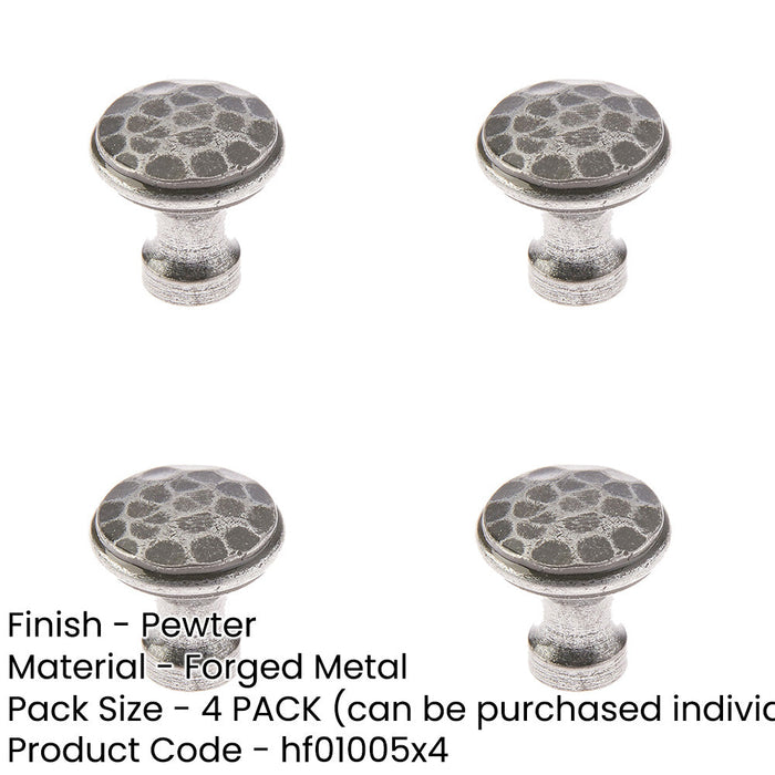 PACK Rustic Hammered Pewter Cupboard Knob 30mm Kitchen Cabinet Knob-1